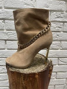 BY O  LA LA...! BUTY BOTKI OPEN TOE ŁAŃCUSZEK BEŻOWE