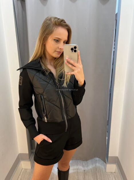 BY O LA LA! KURTKA BLUZA Z PIKOWANYM ORTALIONEM CZARNA
