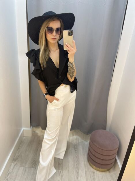 BY O LA LA! SPODNIE HIGH WAIST SZEROKIE NOGAWKI BIAŁE