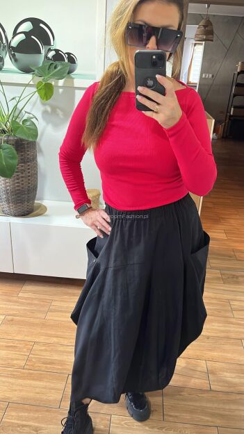 BY O LA LA! LNIANA SPÓDNICA MIDI Z KIESZENIAMI CZARNA