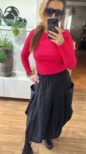 BY O LA LA! LNIANA SPÓDNICA MIDI Z KIESZENIAMI CZARNA