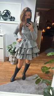 BY O LA LA! DRESOWA SUKIENKA Z FALBANAMI SZARA
