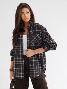 BY O LA LA! DRESOWA KOSZULA W KRATĘ Z HAFTEM CZEKOLADA/GRANAT