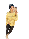 BY O LA LA.. ! OVERSIZOWY SWETER W PASKI ŻÓŁTY - 8