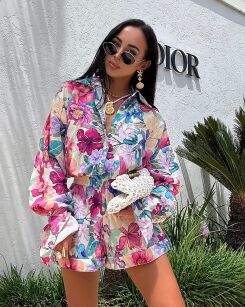 LA MILLA KOMPLET LNIANY SPODENKI + KOSZULA PRINT SUMMER VIBES KWIATY