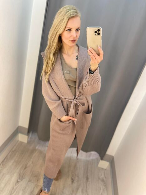 BY O LA LA...! SWETER KARDIGAN Z PASKIEM ZIEMISTY