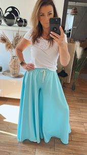 BY O LA LA! LEJĄCE SPODNIE WIDE LEG TURKUS