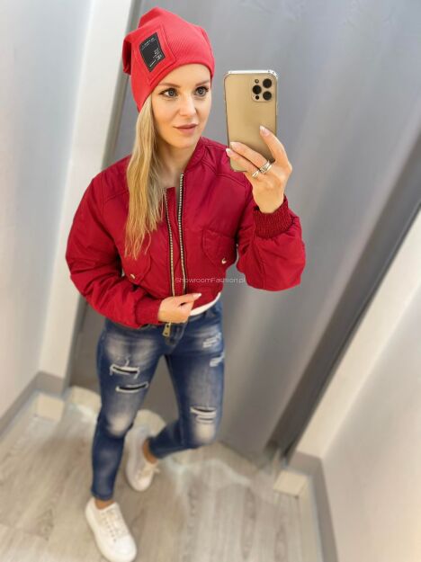 BY O LA LA! KURTKA BOMBERKA OLL SPORT CZERWONA