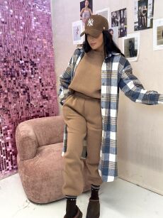 LA MILLA DŁUGA KOSZULA W KRATĘ NIEBIESKA/BEŻOWA