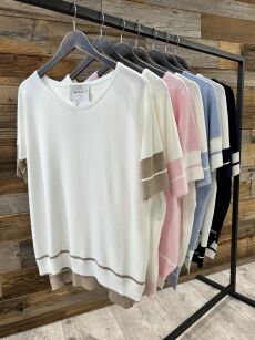 BY O LA LA...! CIENKI SWETER OVERSIZE GRANAT/BIEL