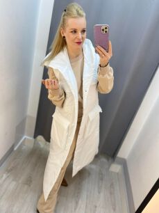 BY O LA LA...! DŁUGA KAMIZELKA Z KIESZENIAMI BIAŁA