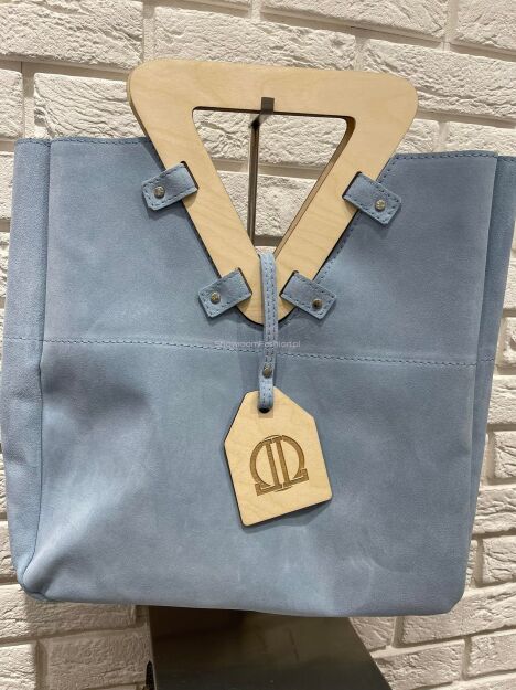 BY O LA LA !  TOREBKA SHOPPER Z DREWNIANĄ RĄCZKĄ NIEBIESKA