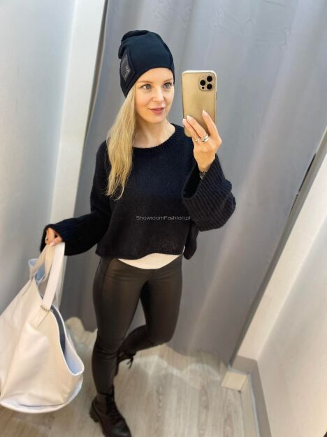 BY O LA LA.. ! SWETER MOHER SZEROKI RĘKAW CZARNY