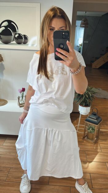 BY O LA LA! DRESOWA SPÓDNICA MAXI Z MARSZCZENIAMI BIAŁA