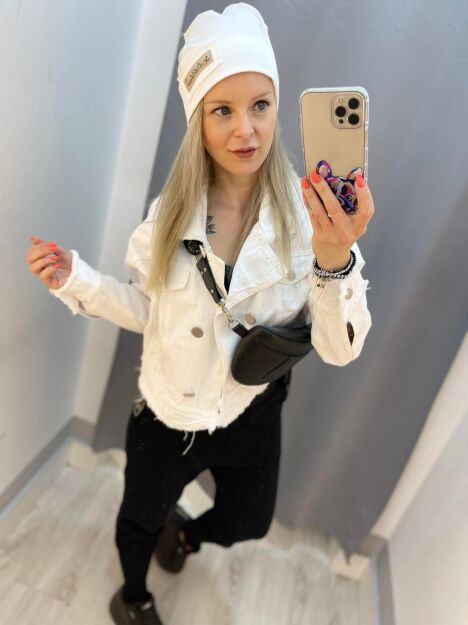 BY O LA LA! KURTKA RAMONESKA JEANSOWA BIAŁA