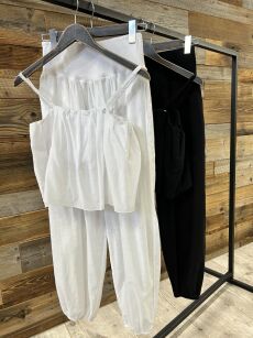 BY O LA LA...! BAWEŁNIANY KOMPLET TOP + SPODNIE IRIS CZARNY