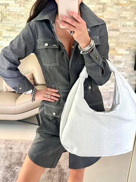 BY O LA LA! SUKIENKA SZMIZJERKA SZARY JEANS