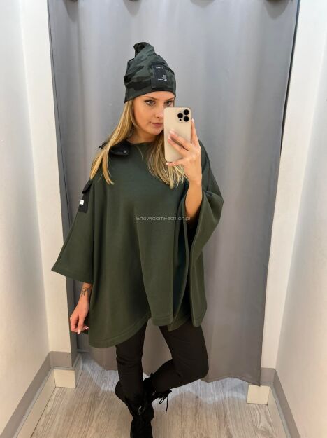 BY O LA LA...! DRESOWE PONCZO Z KAPTUREM KHAKI