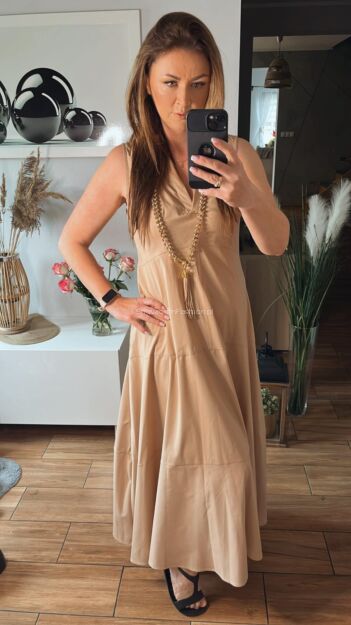 BY O LA LA ! SUKIENKA MAXI ZE STÓJKĄ BEŻ
