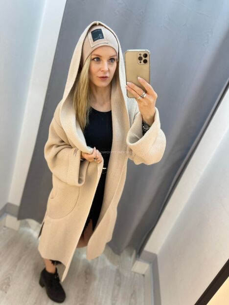 BY O LA LA...! SWETER KARDIGAN Z KAPTUREM BEŻ