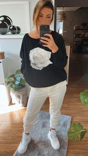 BY O LA LA! BLUZA Z RÓŻĄ CZARNA/KOKOS