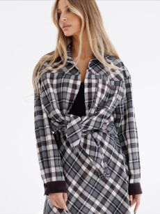 BY O LA LA! KOSZULA W KRATĘ AUTUMN SZARA