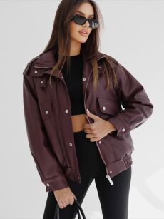 BY O LA LA! KURTKA BOMBER Z ECO SKÓRY BORDO (MERLOT)