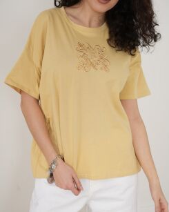 BY O LA LA! BLUZKA T-SHIRT Z HAFTEM ŻÓŁTA
