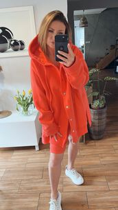 BY O LA LA! OVERSIZOWA BLUZA NAPY KORAL