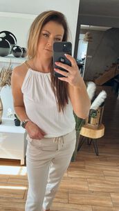BY O LA LA...! BLUZKA TOP Z ŁAŃCUSZKIEM ŚMIETANA