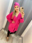 BY O LA LA...! CIENKI KARDIGAN BLUZA OVERSIZE FUKSJA - 3