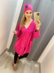 BY O LA LA...! CIENKI KARDIGAN BLUZA OVERSIZE FUKSJA - 2