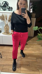 BY O LA LA! DRESOWE SPODNIE Z KIESZENIĄ MAGENTA