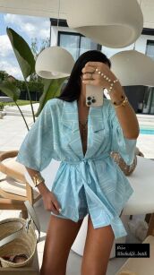 LA MILLA KOMPLET KOSZULA KIMONO + SZORTY GEOMETRIC DESIGN MIĘTA