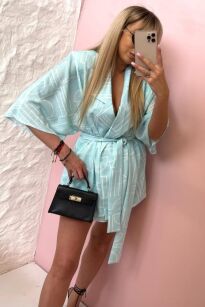 LA MILLA KOMPLET KOSZULA KIMONO + SZORTY GEOMETRIC DESIGN MIĘTA