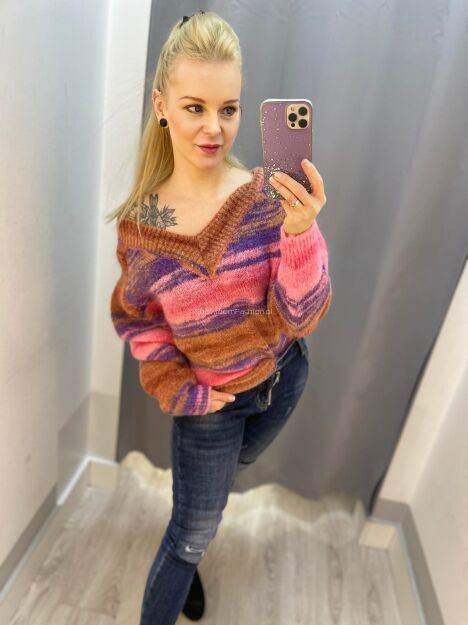 BY O LA LA.. ! CIENIOWANY SWETER BABY MOHER RÓŻ/FIOLET/BRĄZ