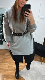 BY O LA LA! SUKIENKO-TUNIKA Z KOSZULĄ SZARA/CZARNA
