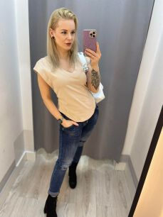 BY O LA LA...! BLUZKA T-SHIRT MOTYLEK BEŻ