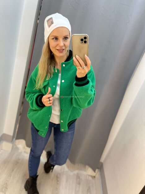 BY O LA LA! FLAUSZOWA KURTKA BOMBER ZIELONA
