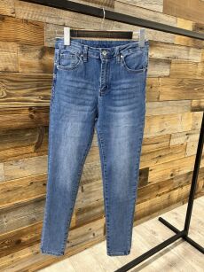 BY O LA LA! SPODNIE JEANS RURKI PUSH UP LOGO HEART NIEBIESKIE