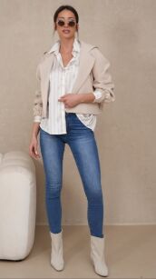 BY O LA LA! SPODNIE JEANS RURKI PUSH UP LOGO HEART NIEBIESKIE