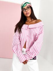 LA MILLA KOSZULA OVERSIZE W PASY ŁÓDKA RÓŻ