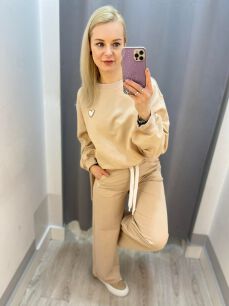 BY O LA LA ! SZEROKIE DRESOWE SPODNIE Z SERCEM BEŻ