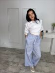 BY O LA LA! SPODNIE WIDE LEG W PASKI NIEBIESKIE - 2