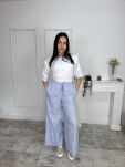BY O LA LA! SPODNIE WIDE LEG W PASKI NIEBIESKIE - 3