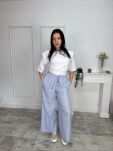 BY O LA LA! SPODNIE WIDE LEG W PASKI NIEBIESKIE - 4