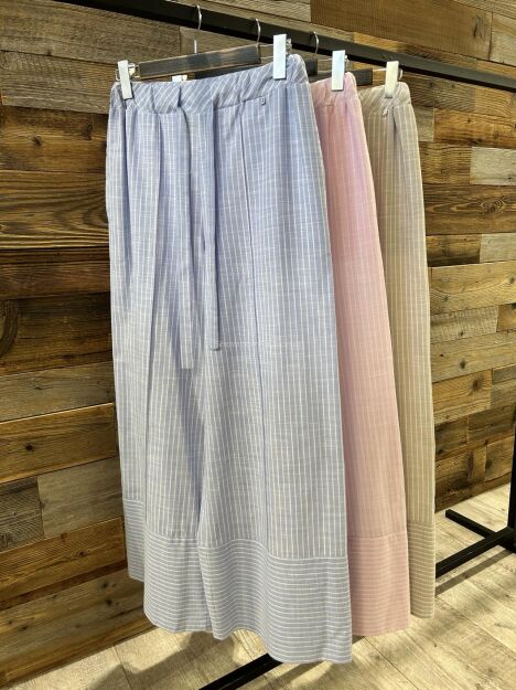 BY O LA LA! SPODNIE WIDE LEG W PASKI NIEBIESKIE