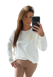BY O LA LA! DRESOWA BLUZA Z RÓŻAMI ŚMIETANA - 6