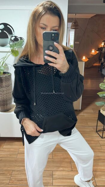 BY O LA LA! SWETROWA BLUZA SIATECZKA CZARNA