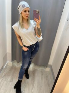 BY O LA LA...! BLUZKA T-SHIRT MOTYLEK SZARA